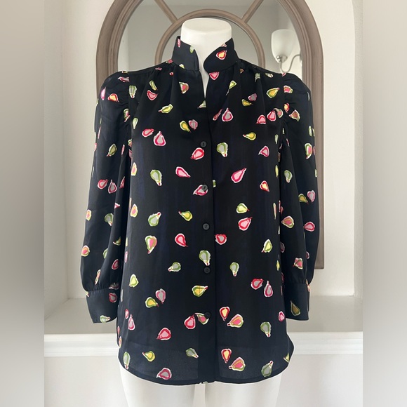 Nic+Zoe Party Pears Button Front Top, Black Mul Size S New w/Tag Retail $148 - Picture 7 of 13